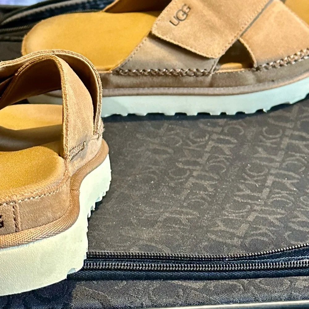UGG Tan Suede Cross-Strap Slide Sandals - Picture 3 of 4